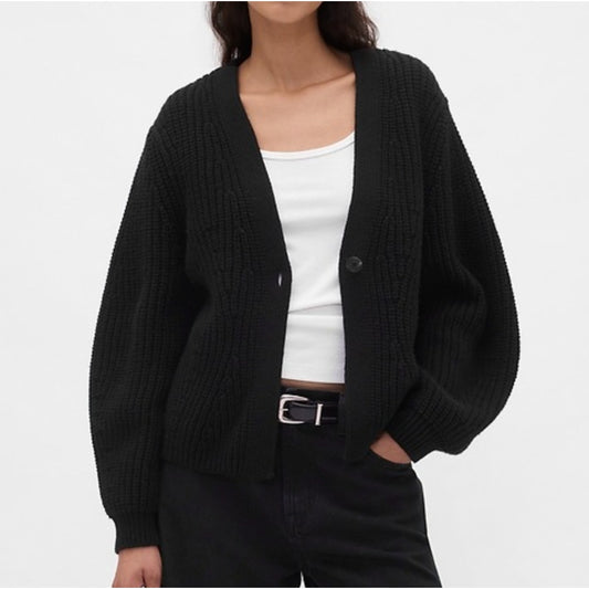 GAP Cotton Wool Blend Barrel Sleeve Cardigan Sweater Black Small