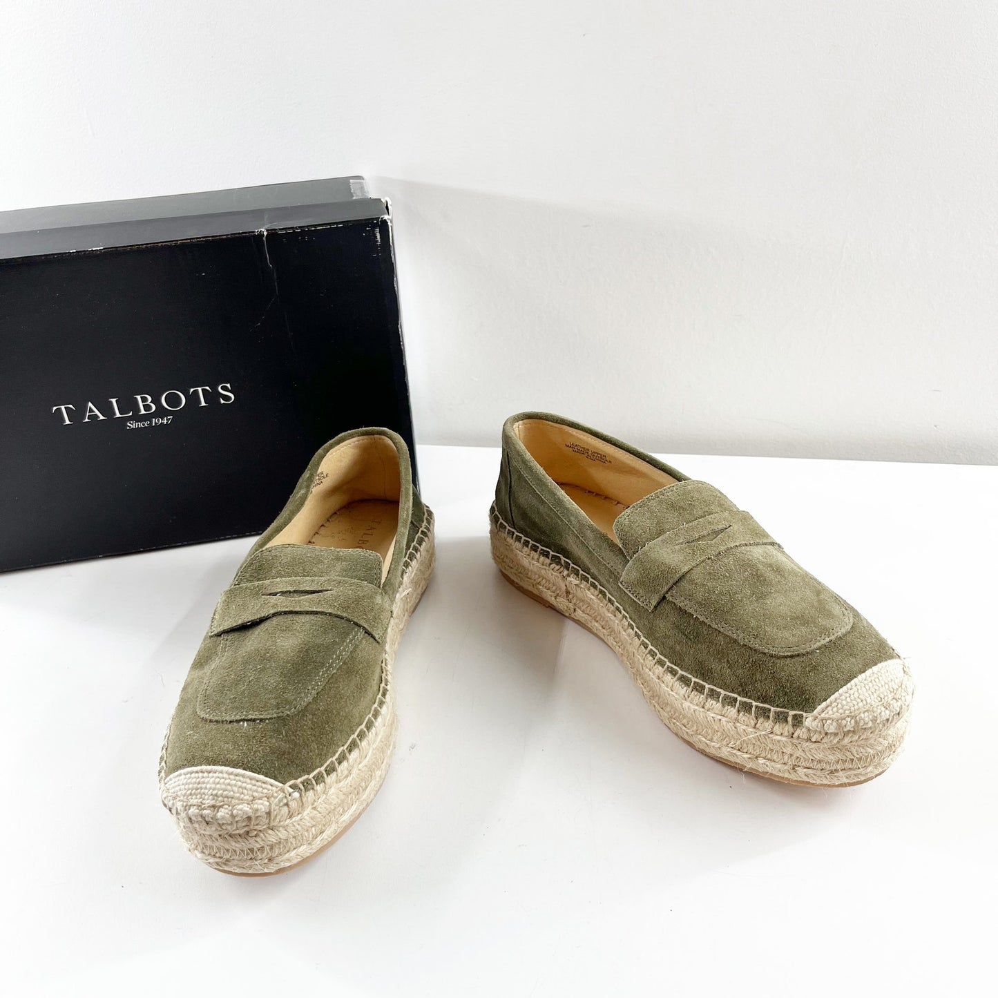 Talbots Quinn Platform Suede Espadrille Shoes Deep Moss Green 8.5