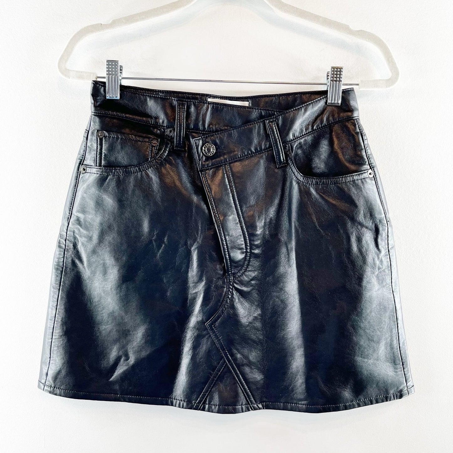 AGOLDE Recycled Leather Criss Cross Mini Skirt Detox Black 2