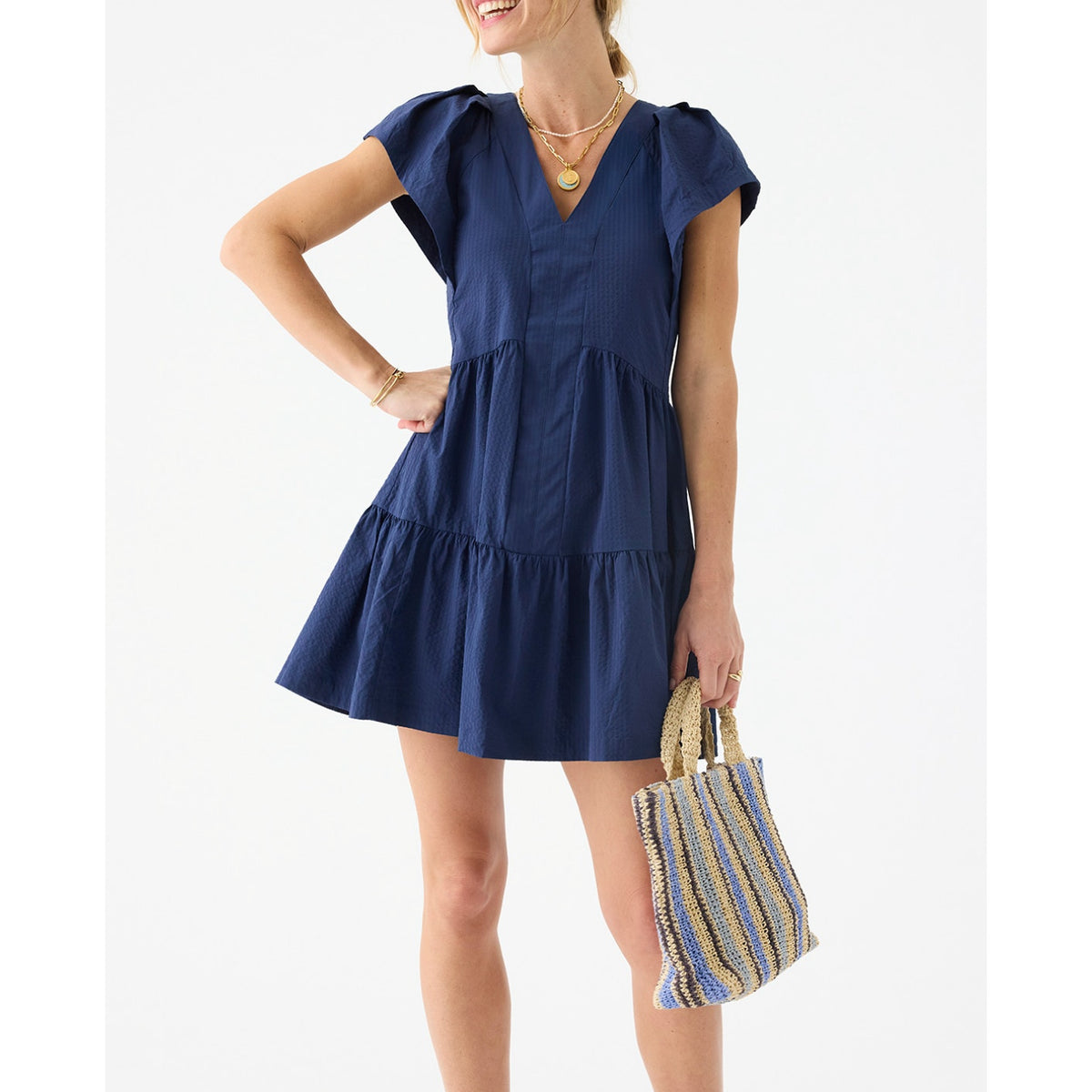 Vineyard Vines Performance Sophie Short Flutter Sleeve Harbor Dress Navy Blue S