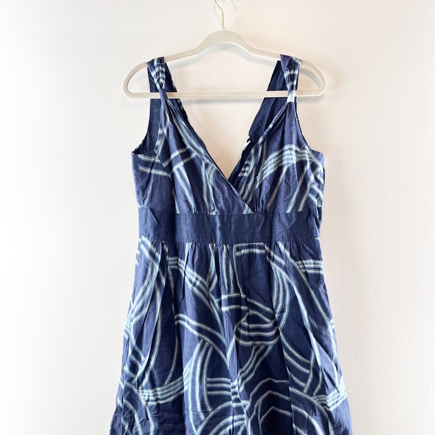 Calvin Klein 100% Cotton Printed Sleeveless V-Neck Maxi Dress Navy Blue 12