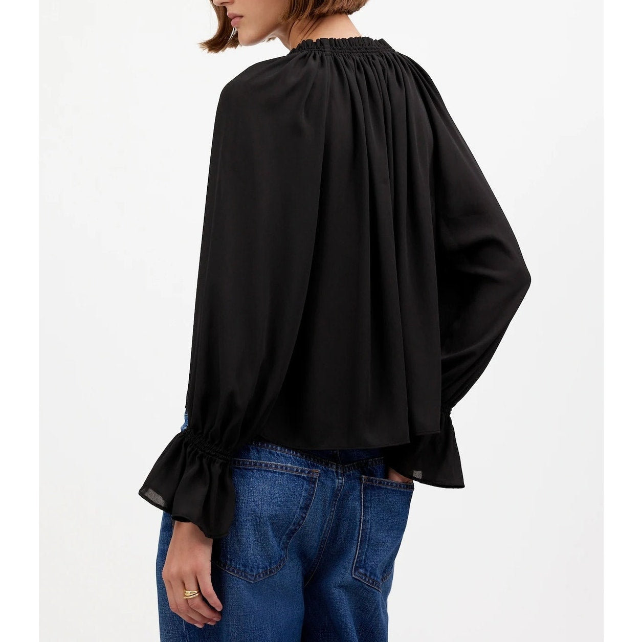 Madewell Long Sleeve Tie Front Blouse Top Black XXS