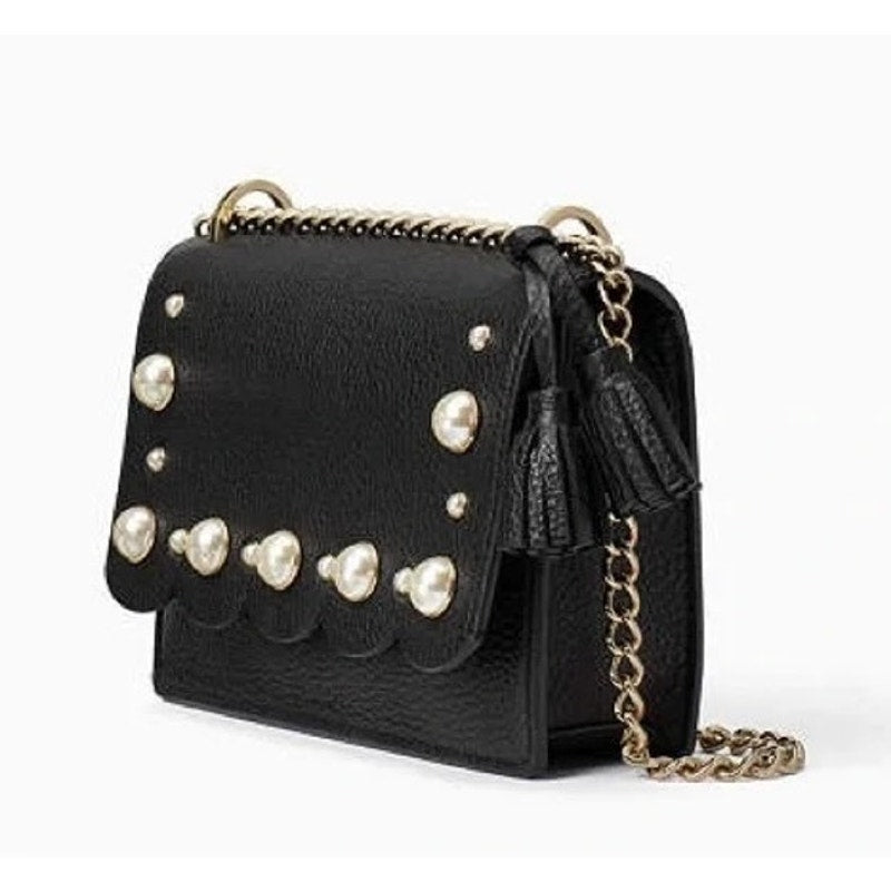 Kate Spade Hayes Street Pearl Studded Chain Crossbody Leather Purse Black