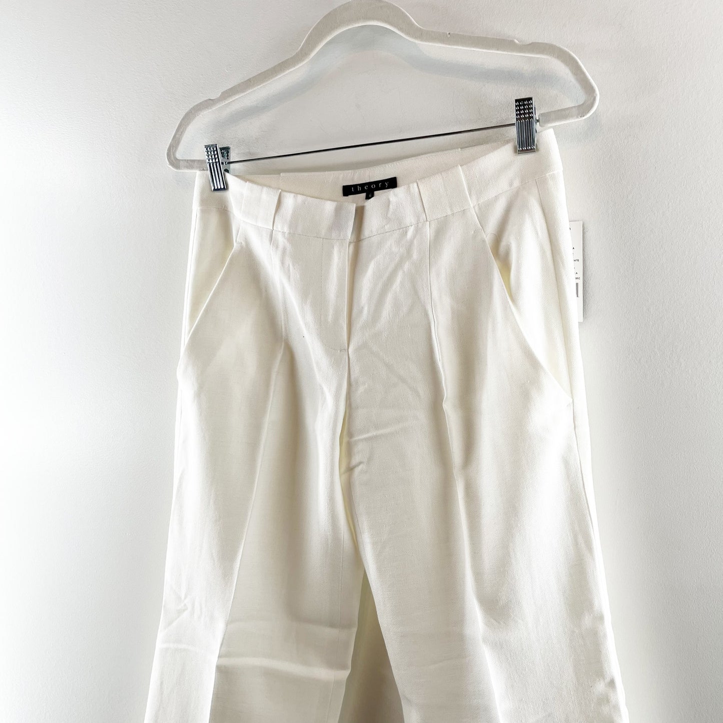 Theory Nayilla Sauve Stretch Linen Wide Leg Pants White 6