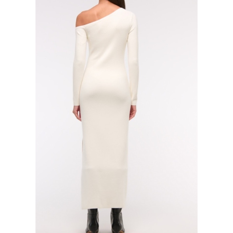 Abercrombie One Shoulder Asymmetrical Long Sleeve Maxi Sweater Dress Cream Med