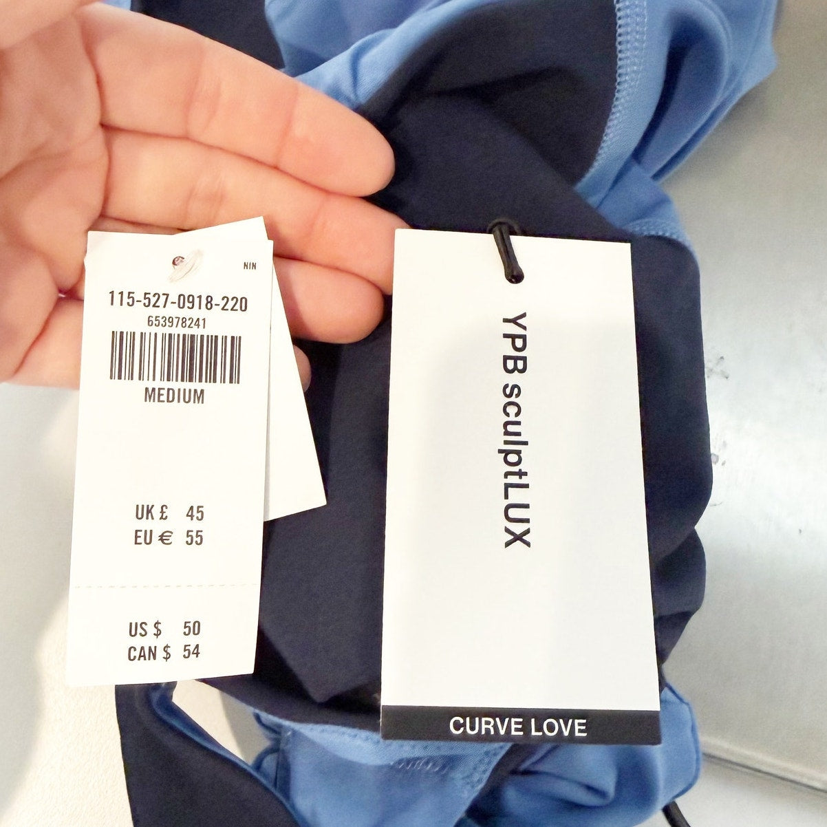 Abercrombie YPB SculptLux Curve Love Square Neck Cropped Tank Top Blue Medium