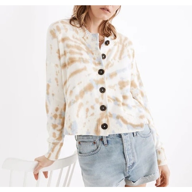 Madewell The Tie Dye Broadway Cardigan Sweater White Cream Medium