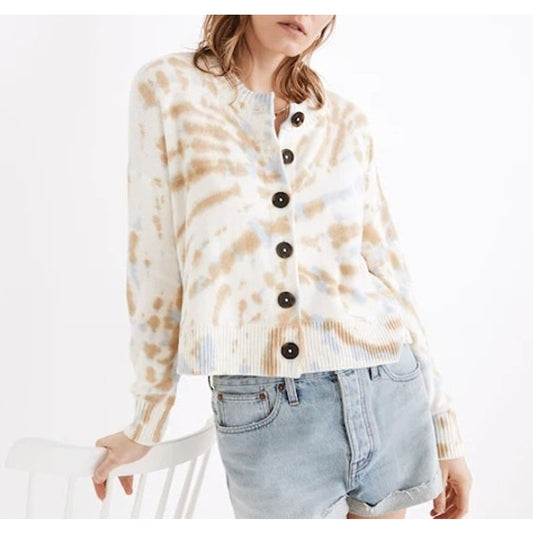 Madewell The Tie Dye Broadway Cardigan Sweater White Cream Medium