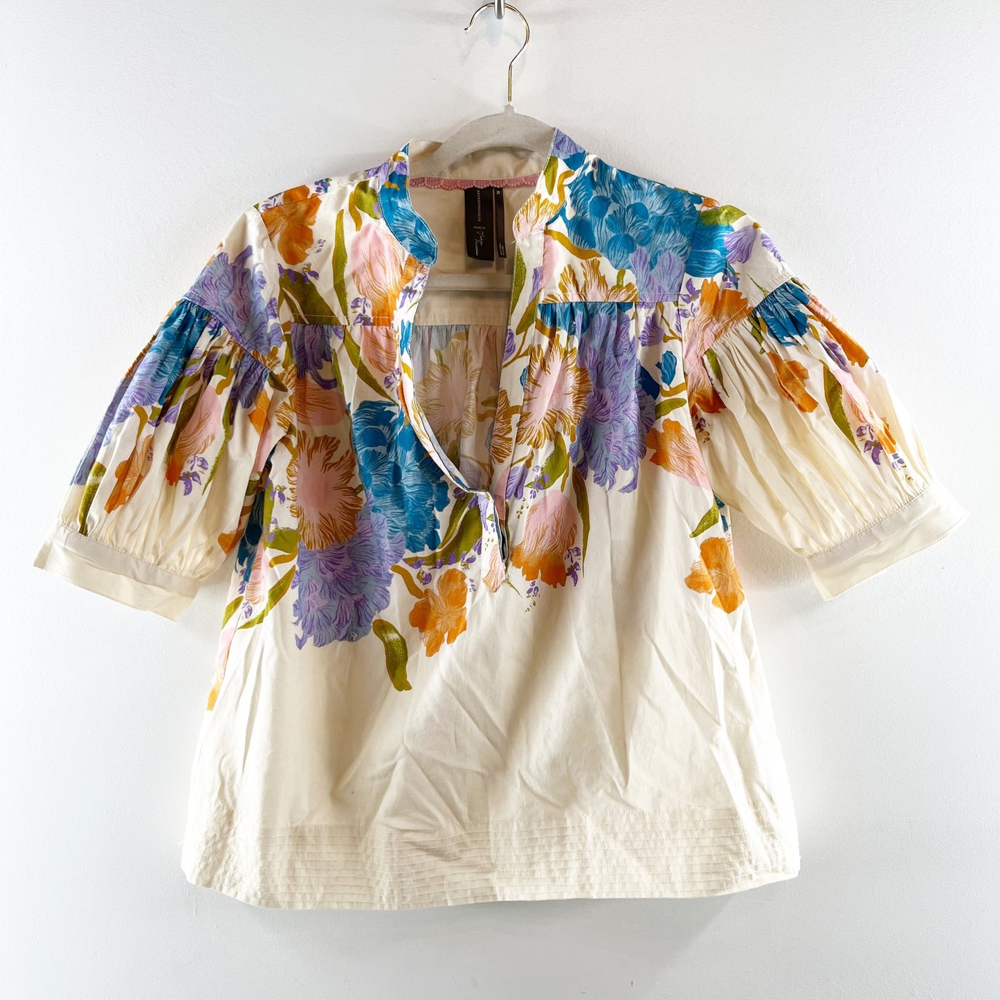 Anthropologie The Darcey Popover Floral Swing Top by Yukiko Noritake Cream XS