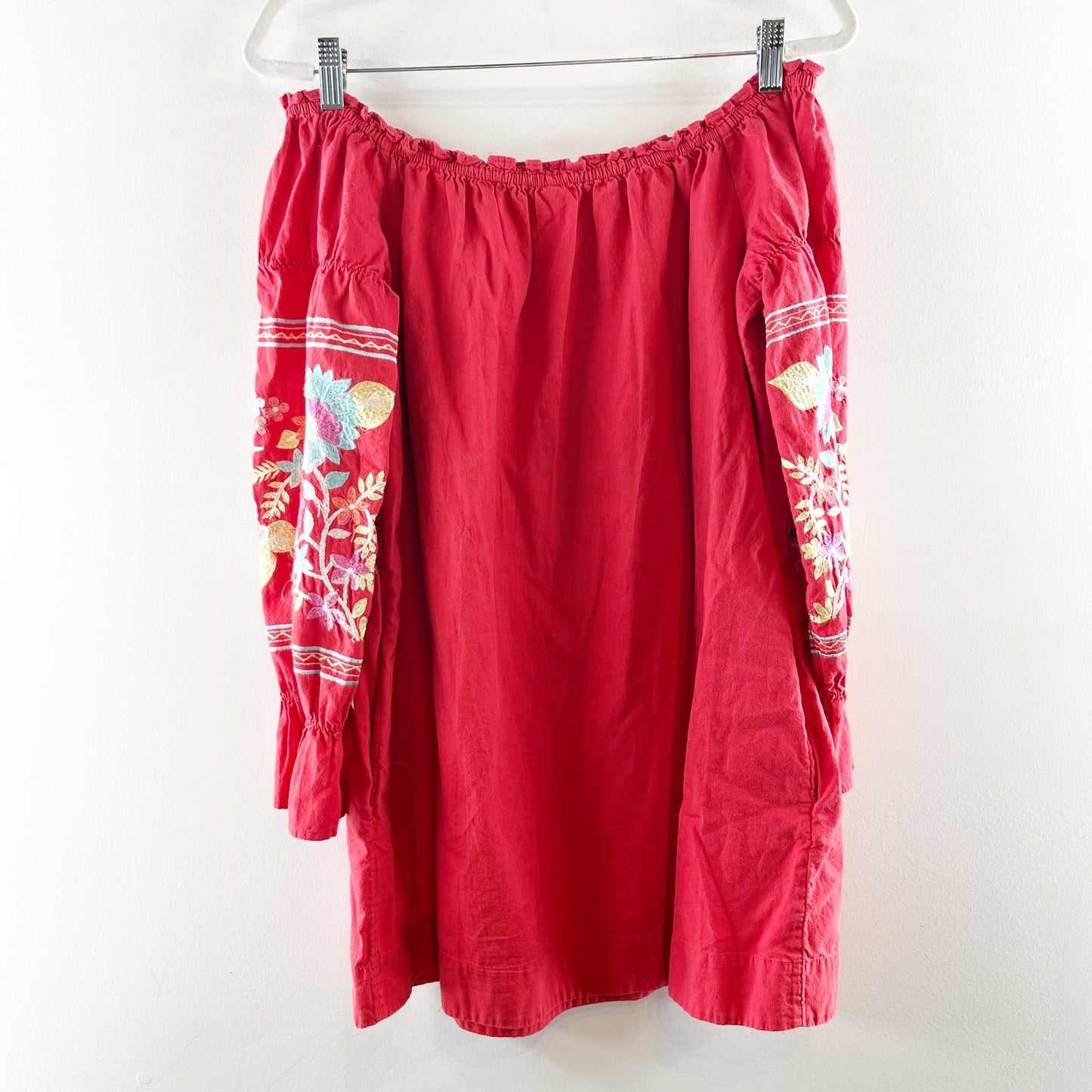Free People Fleur Du Jour Off The Shoulder Mini Tunic Dress Coral Red Medium