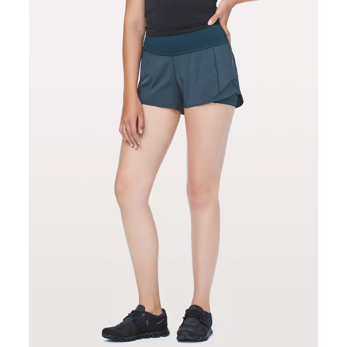 Lululemon Athletica Hotty Hot Two-in-One Running Short Teal Green Blue 6