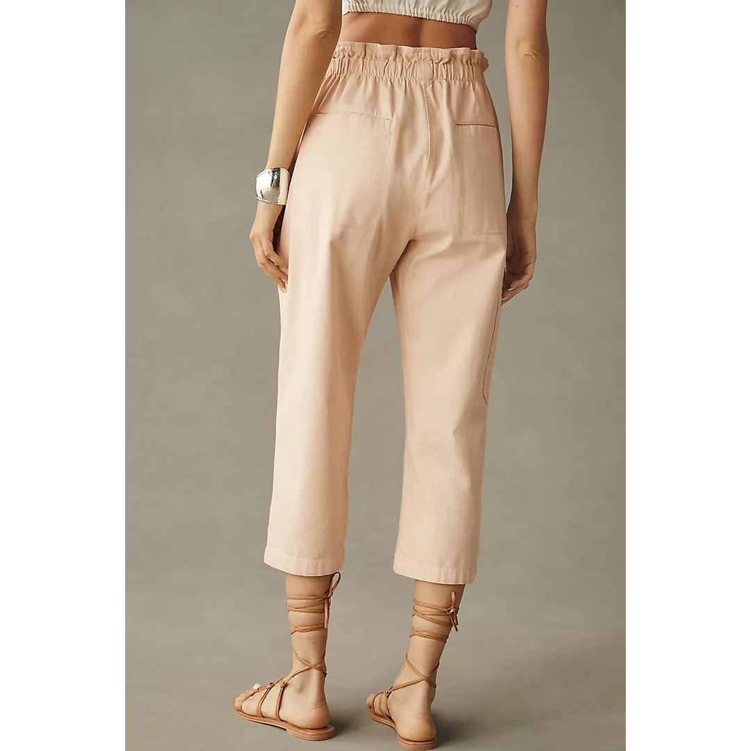 Anthropologie High Rise Paperbag Cropped Utility Pants Tan Khaki XS