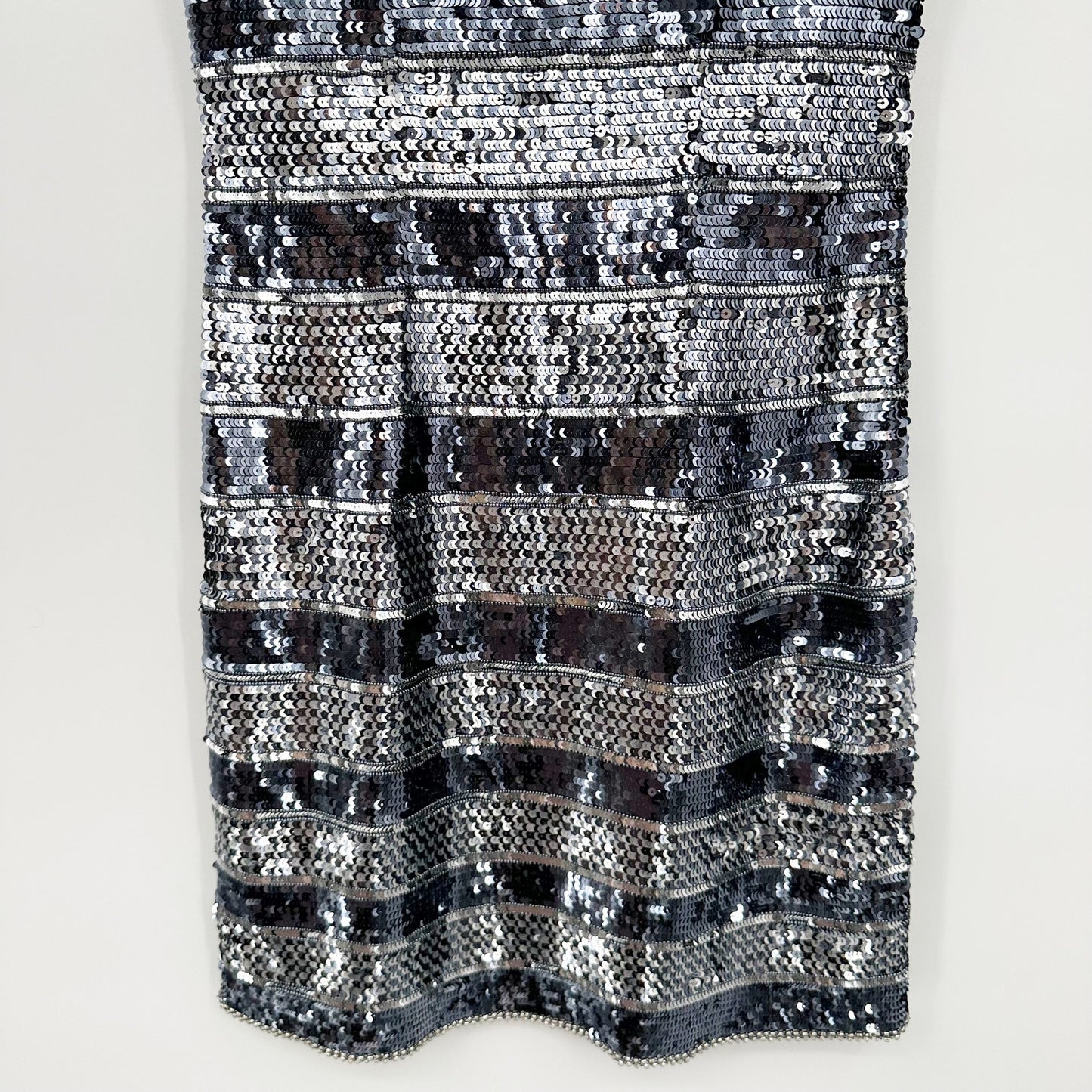 Aidan Mattox Striped Sequin Glitter Mini Cocktail Dress Blue Silver 2