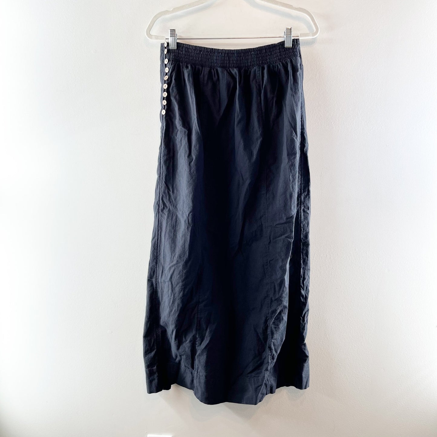 Free People Cotton High Slit Side Buttons Maxi Skirt Black Large