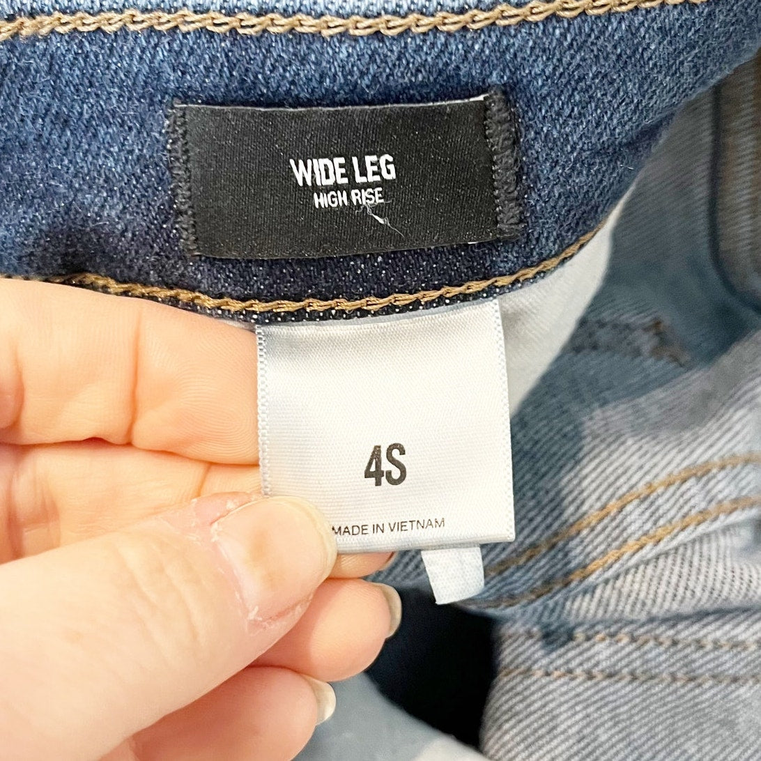 Express High Rise Wide Leg Trouser Jeans Dark Wash Blue 4 Petite