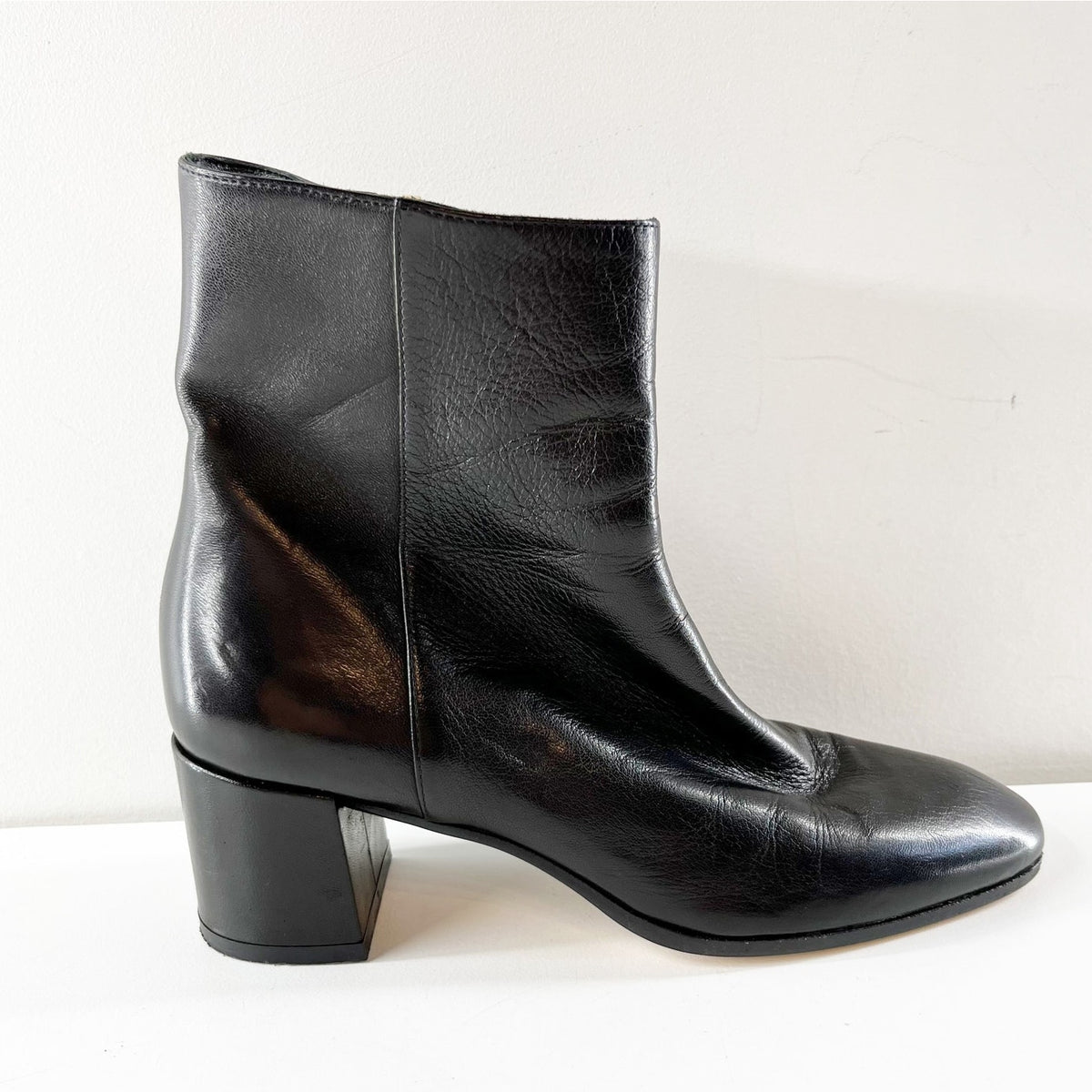 M.Gemi Corsa Leather Side Zip Square Toe Block Heel Ankle Boots Black EU 36 US 6