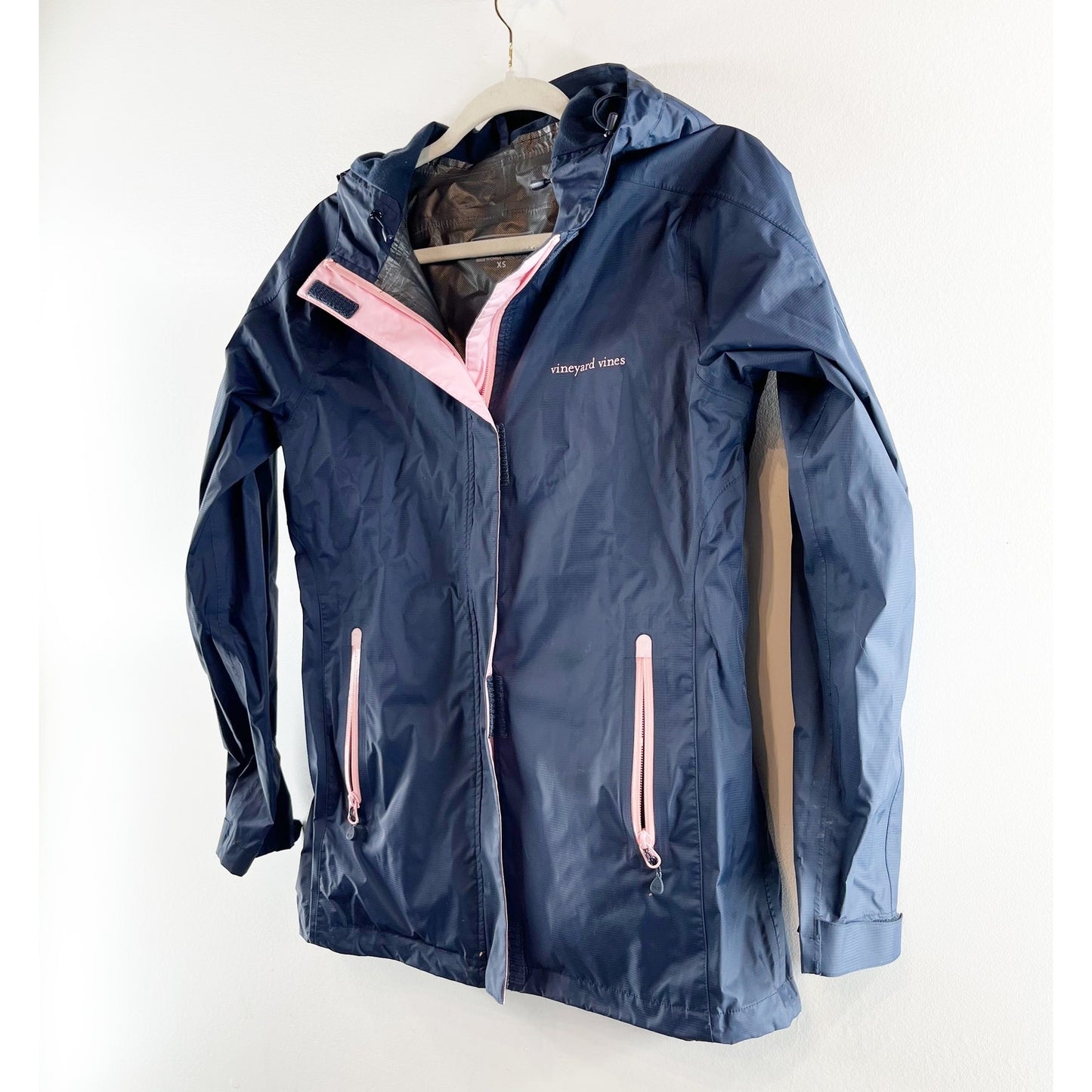 Vineyard Vines Nylon Raincoat Jacket Navy Blue Pink XS