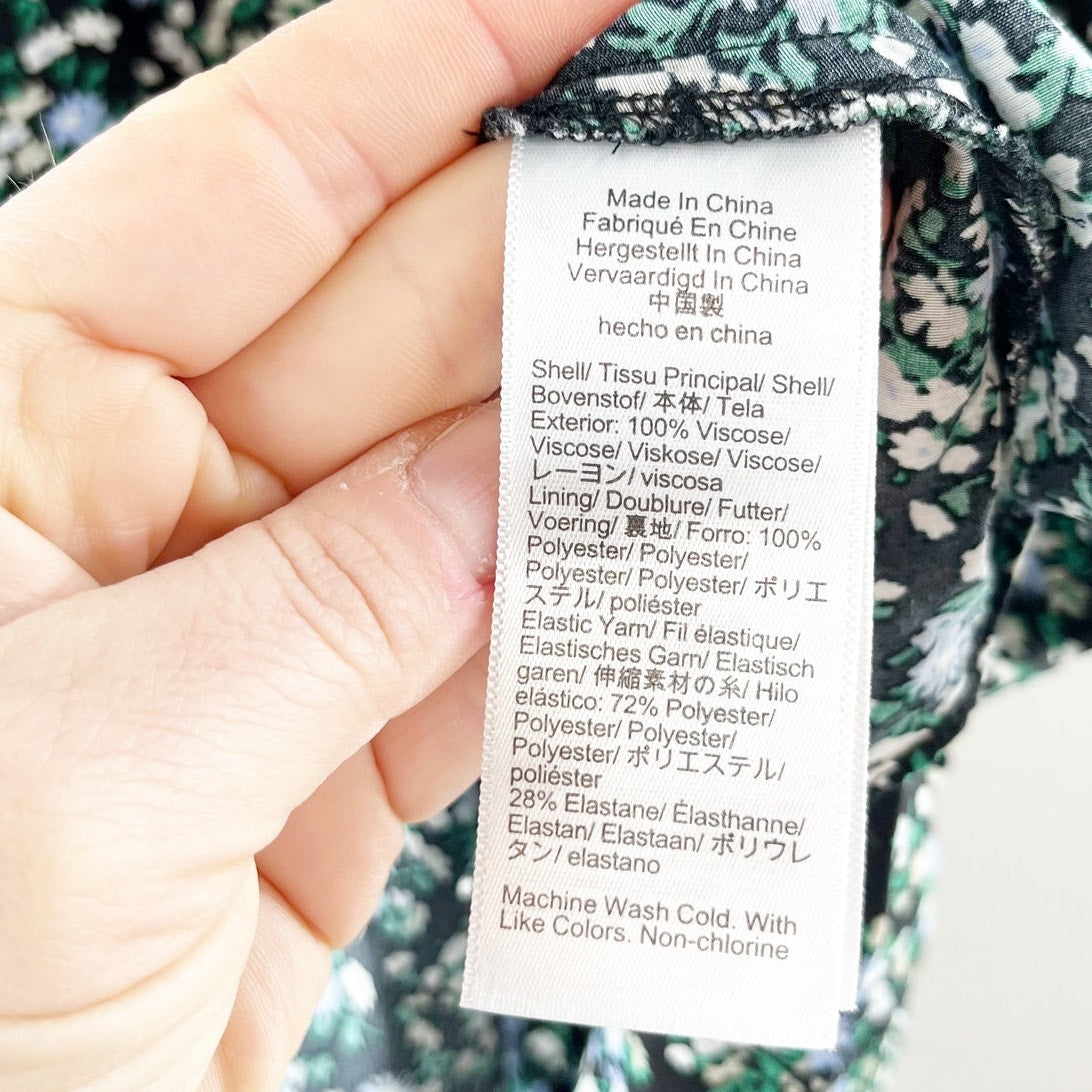 Madewell 3/4 Sleeve Smocked Floral Mini Dress Ditsy Black Green 4