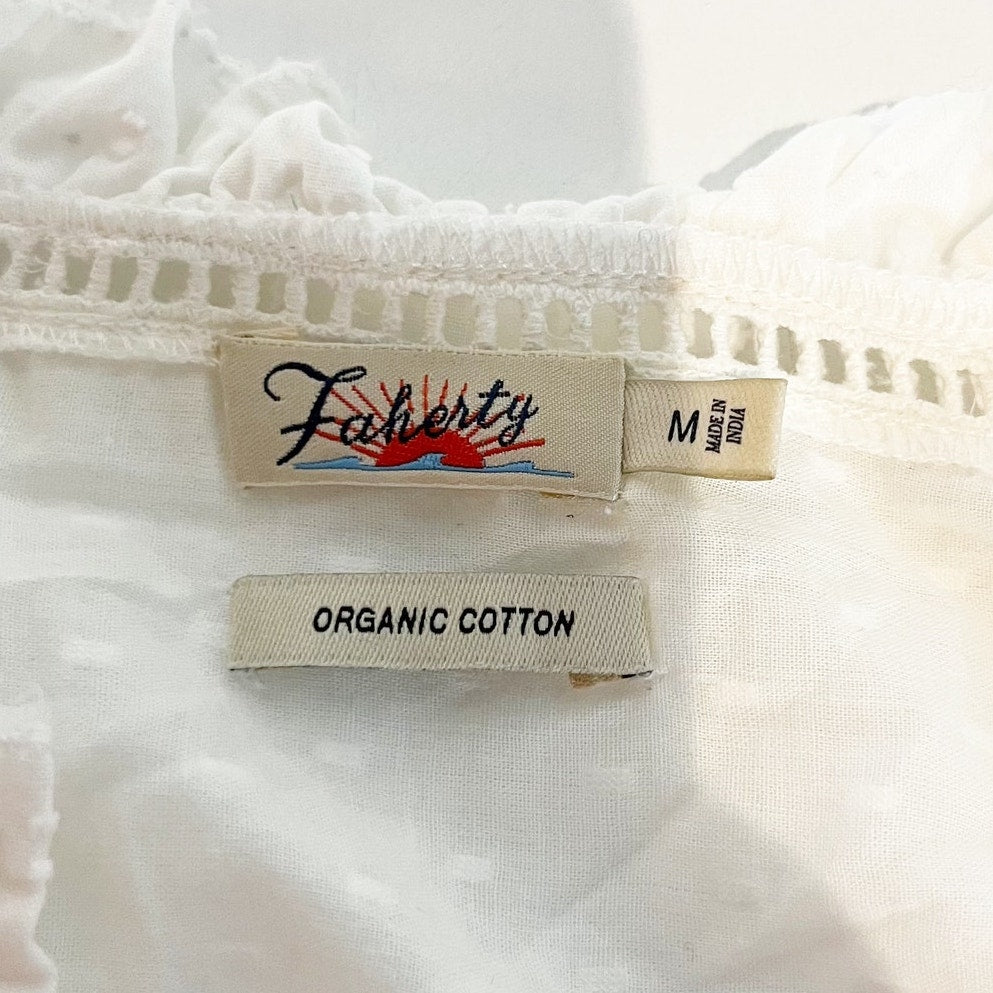 Faherty Willa Pintucked Long Sleeve Organic Cotton Blouse White Medium