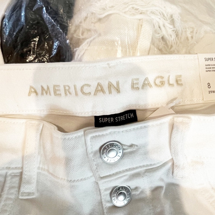 American Eagle Super Hi Rise Crop Flare Chewed Hem Jeans White 29 Short