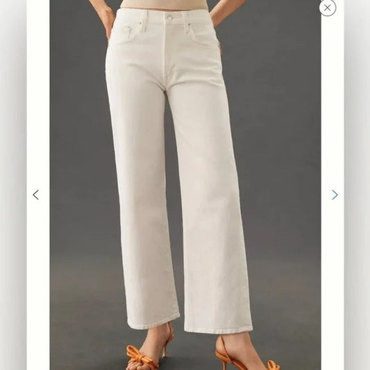 Edwin Marli Ankle High Rise Wide Leg Jeans Eggshell White 25