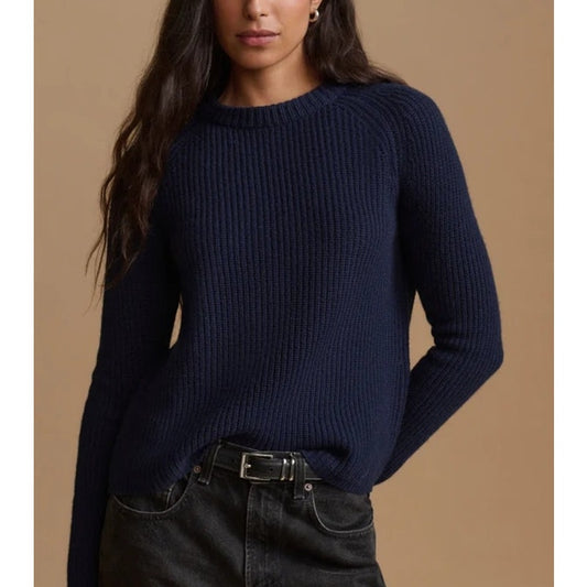 Jenni Kayne 100% Cashmere Long Sleeve Boxy Fisherman Sweater Navy Small