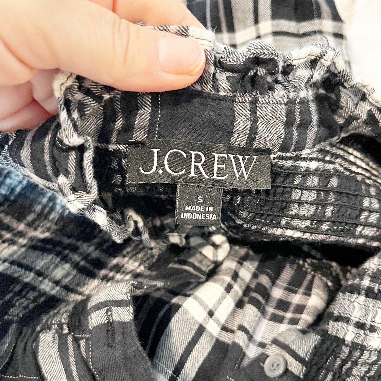 J. Crew Ruffleneck Flannel Popover Blouse Top Berkshire Plaid Black White Small
