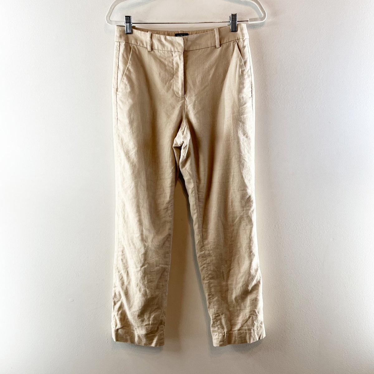 J. Crew Kallie Linen Blend Mid-Rise Straight Leg Trouser Pants Khaki Tan 2