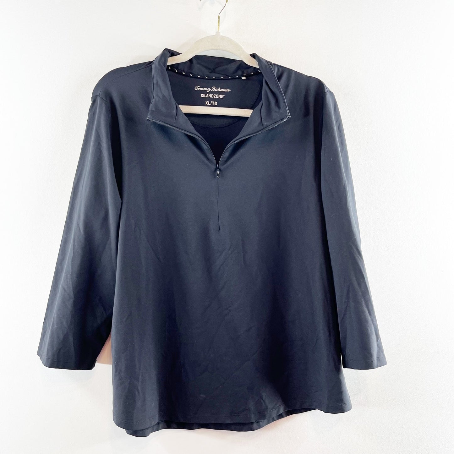 Tommy Bahama Island Zone 3/4 Sleeve 1/4 Zip Up Polo Shirt Black XL