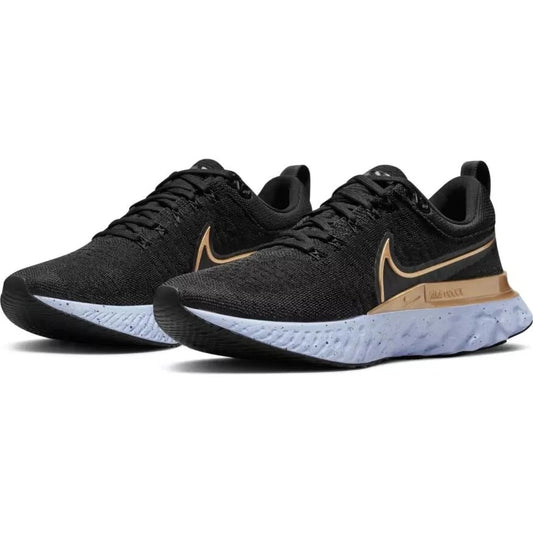 Nike React Infinity Run Flyknit 2 Low Top Sneakers Black Metallic Gold 8.5