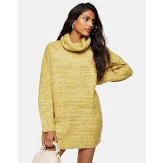 Topshop Chunky Turtleneck Jumper Sweater Mini Dress Long Sleeve Green Small