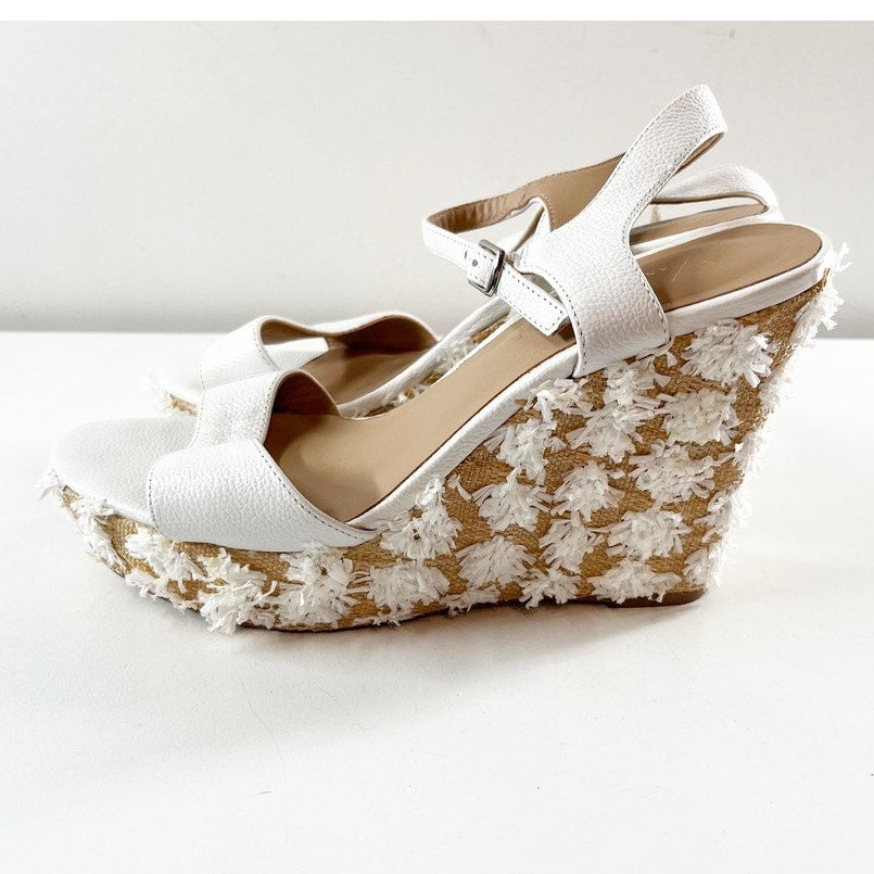 Anthropologie Cork Wedge Open Toe Sandals Shoes White 8