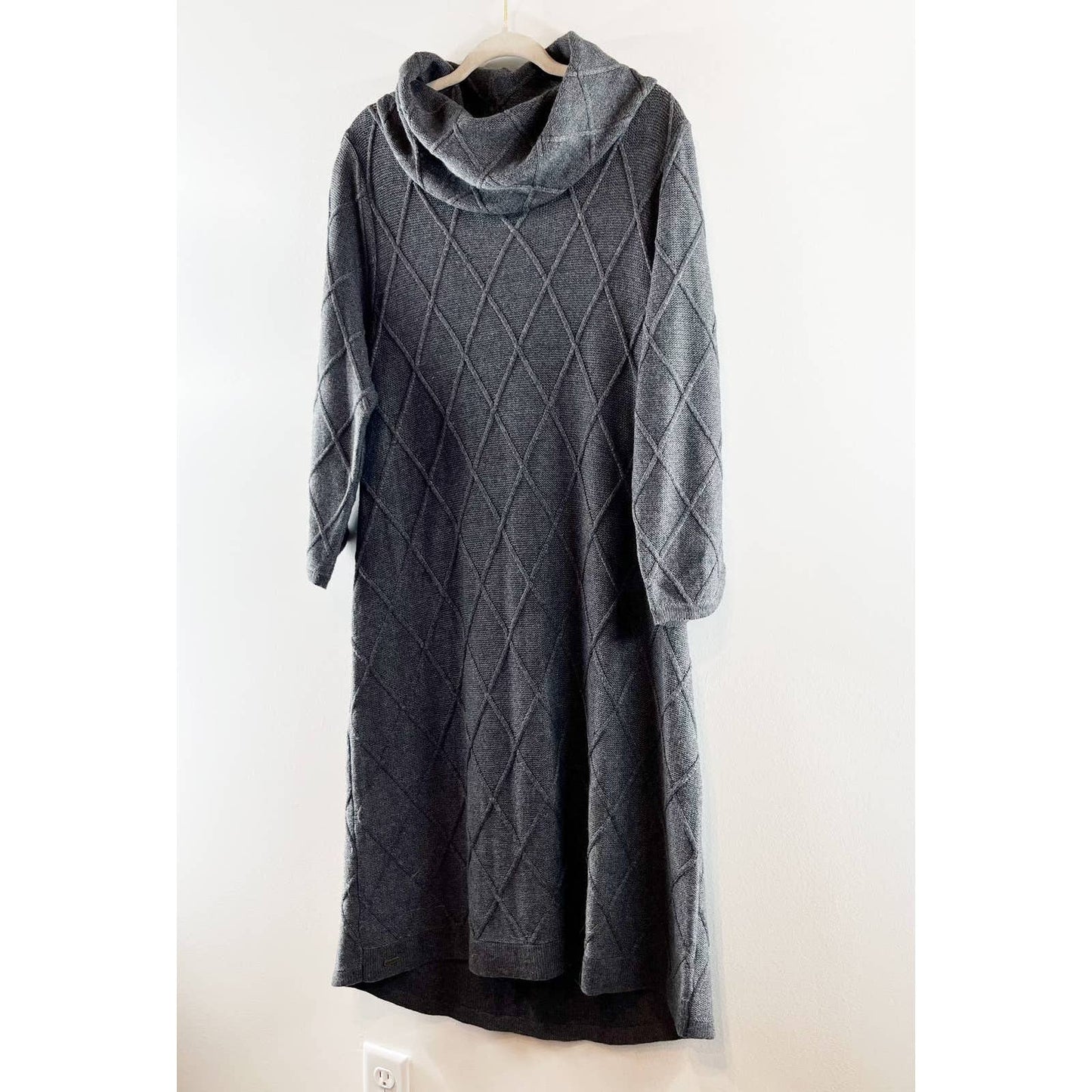 Hatley Cowl Neck Turtleneck Quilted Midi Sweater Dress Gray XL