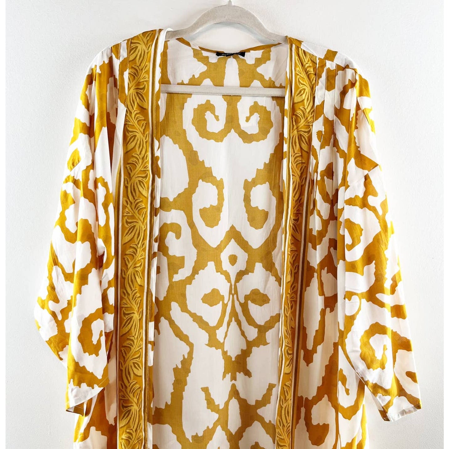 Tolani 3/4 Sleeve Open Front Sahara Duster Kimono Yellow Gold White One Size