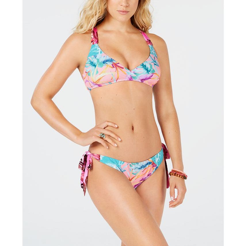 Bar III Copacabana Tie Side Two Piece Bikini Swimsuit Blue Pink XL