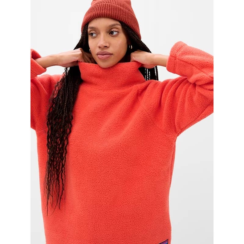 Gap Long Sleeve Mock Neck Arctic Fleece Pullover Sweater Tomato Sauce Medium