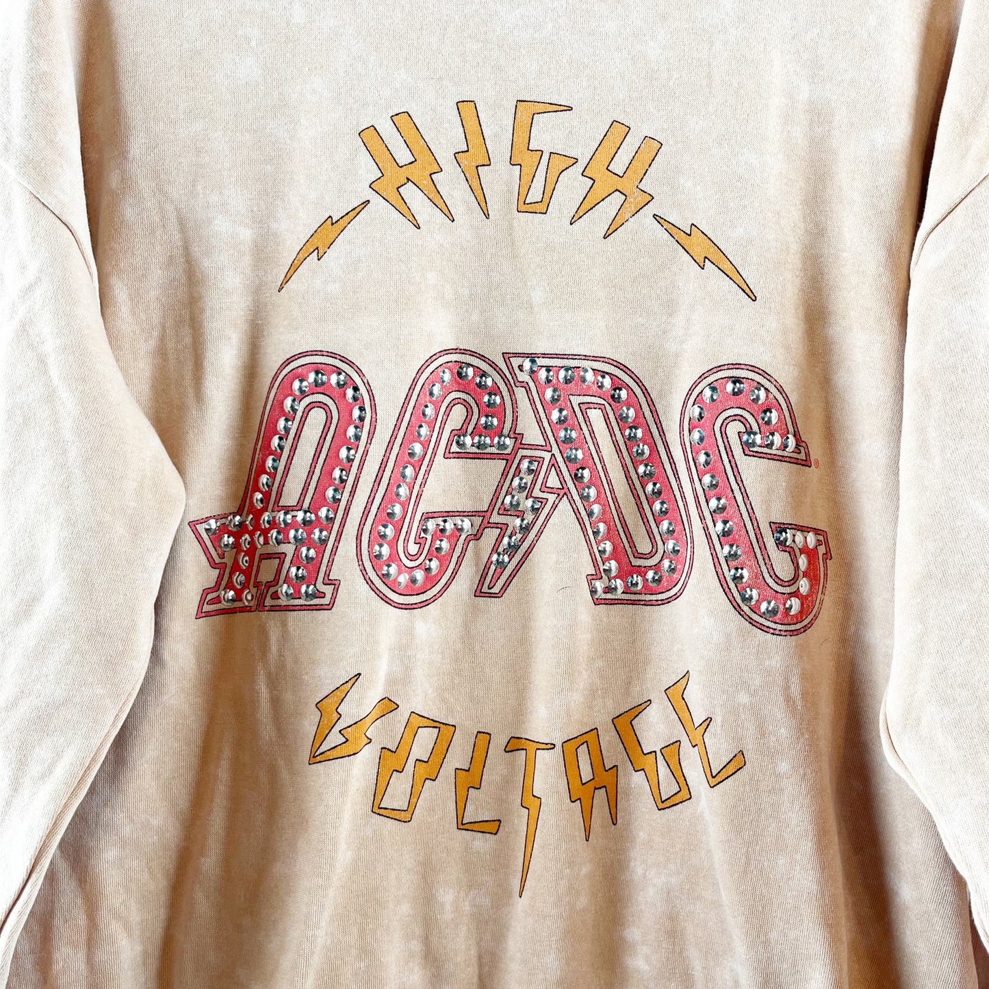 ACDC Crewneck Pullover Graphic Sweatshirt Tan Beige XL