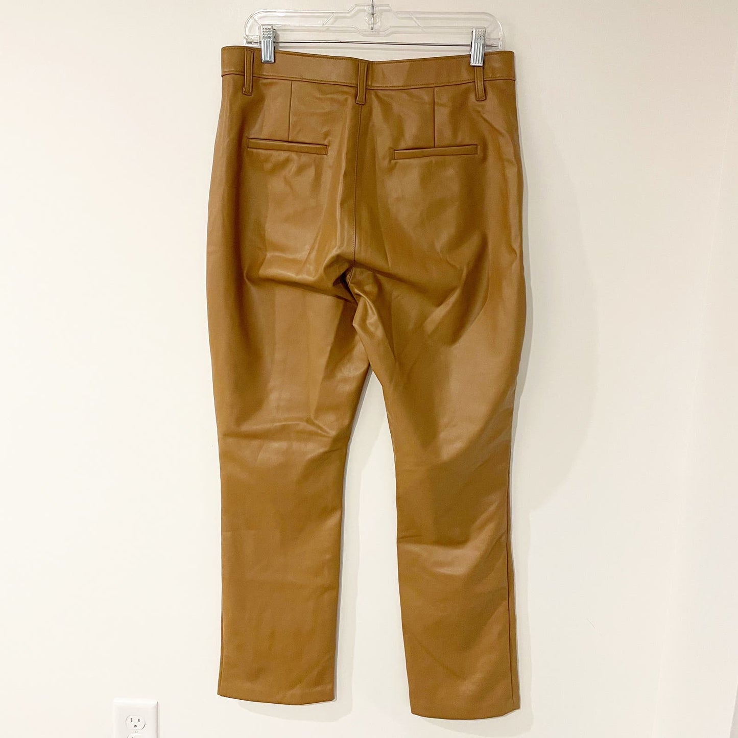 Abercrombie & Fitch The Skinny Ultra High Rise Vegan Leather Split Hem Pants Brown 14