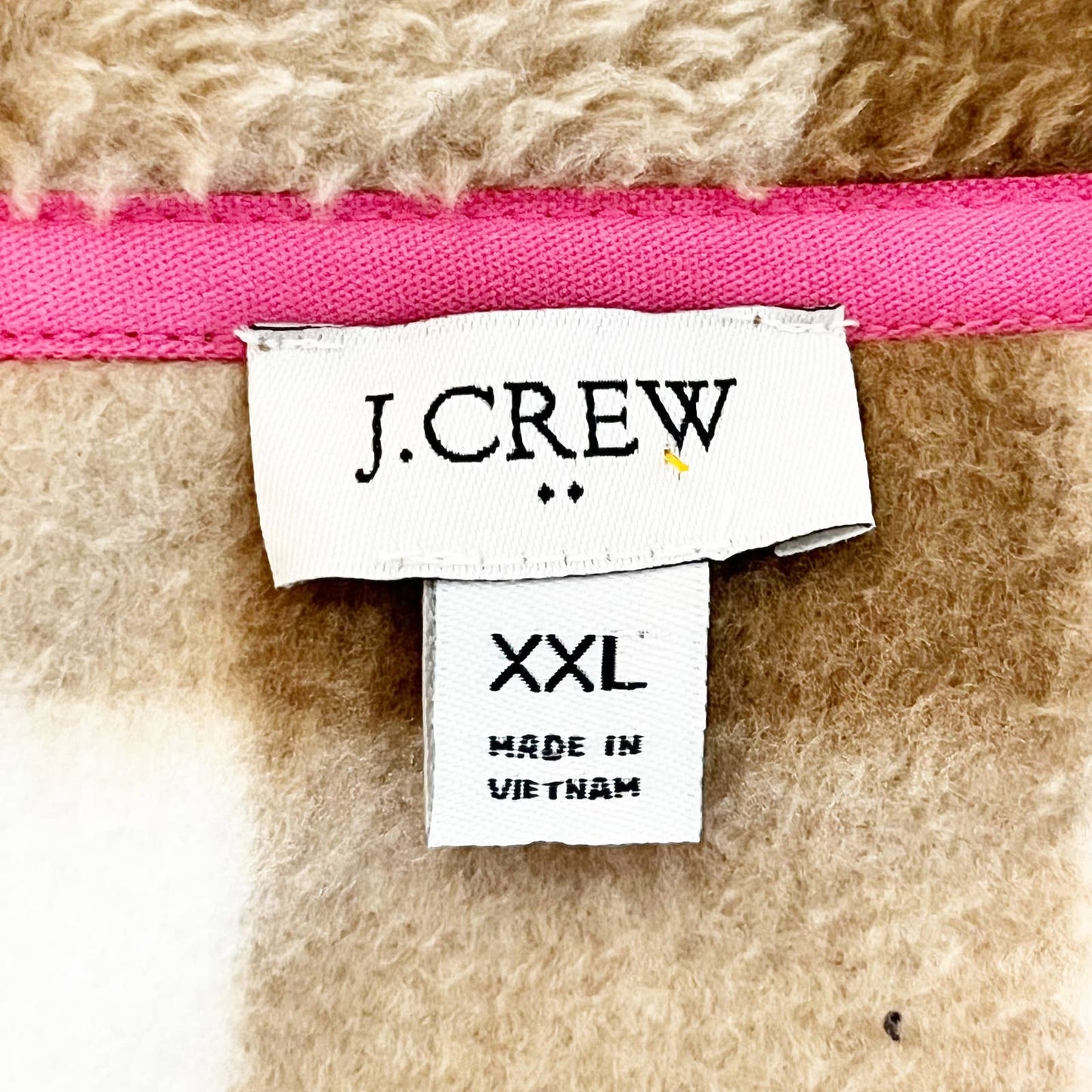 J. Crew Plaid Woven Sherpa Long Sleeve Mock Neck Zip-Up Jacket Brown/White XXL