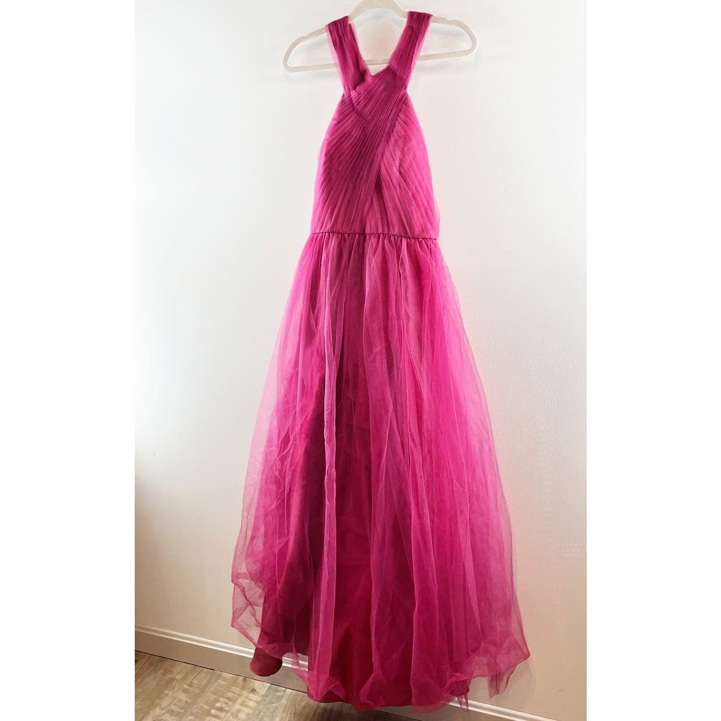 JJ's House Halter Floor-Length Bridesmaid Tulle Maxi Gown Dress Mulberry Pink 12