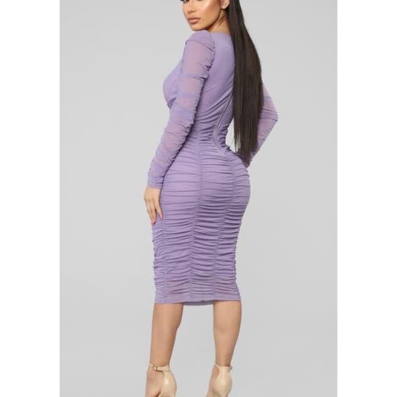 Fashion Nova Don't Get Sassy Ruched Mesh Midi Dress Lavender Purple Large