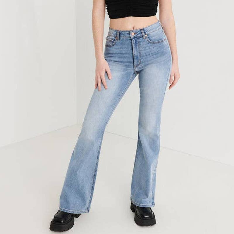 Garage Denim Fitted High Waisted Flare Bell Bottom Jeans Stretch Olivia Blue 0