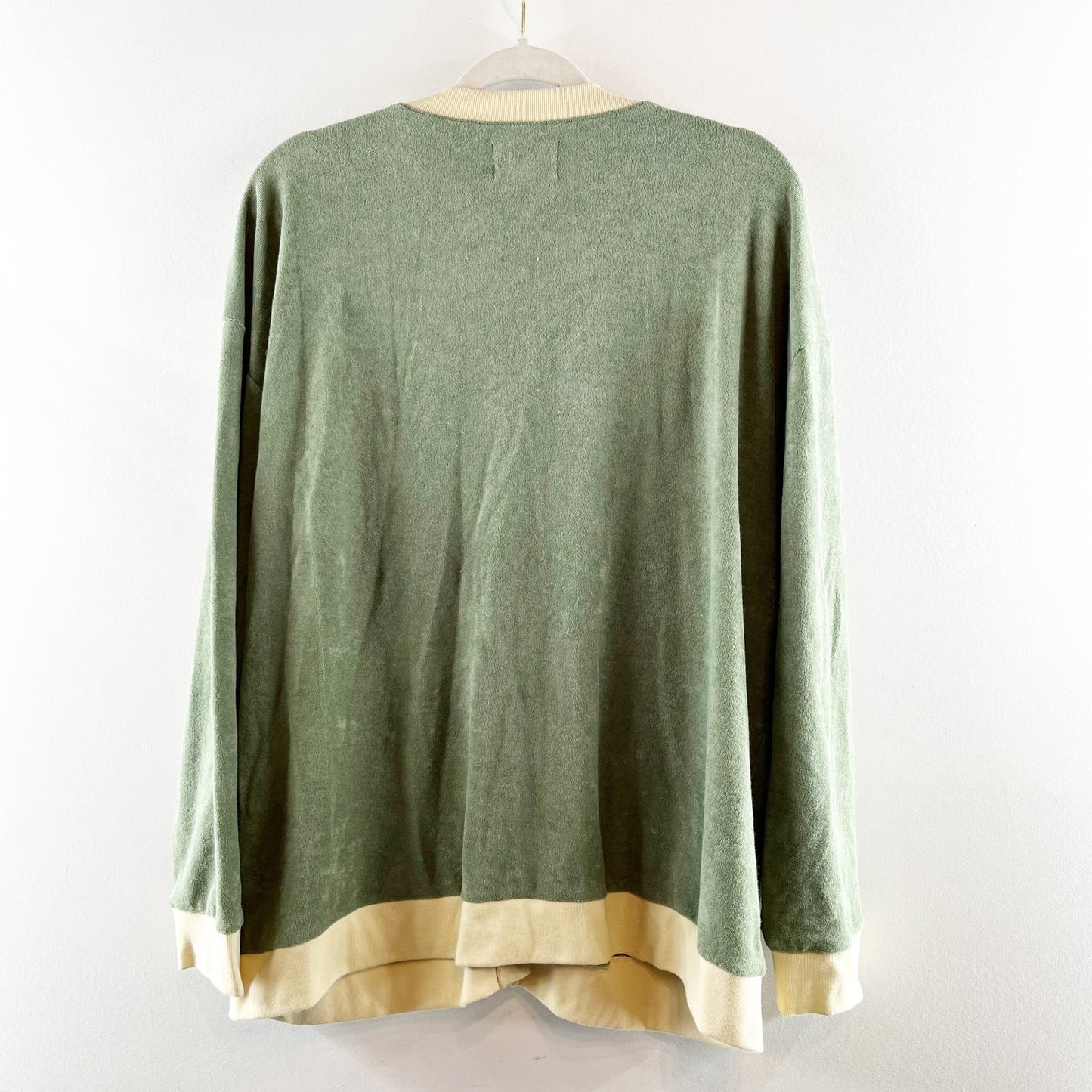 Madewell Towel Terry Button Up Cardigan Sweater Colorblock Green Yellow XL
