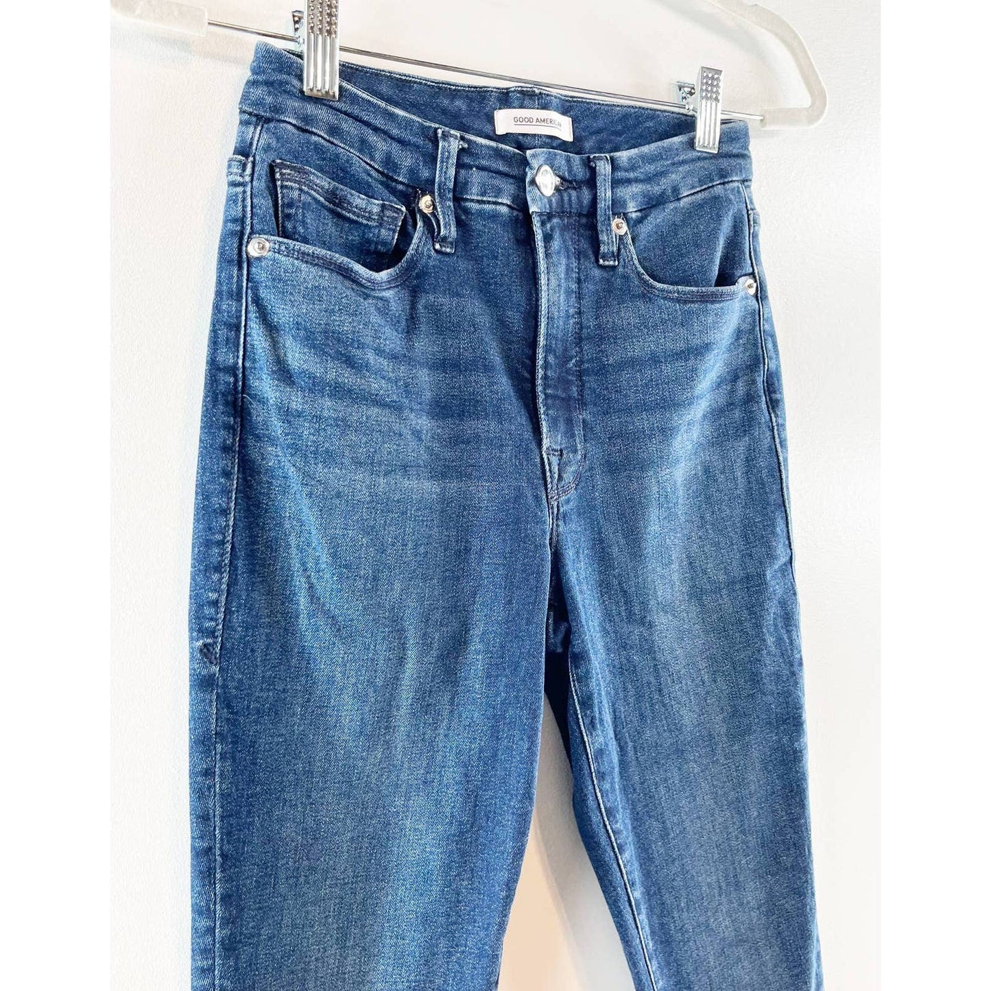 Good American Good Legs High Waist Raw Hem Skinny Jeans Blue 4 / 27