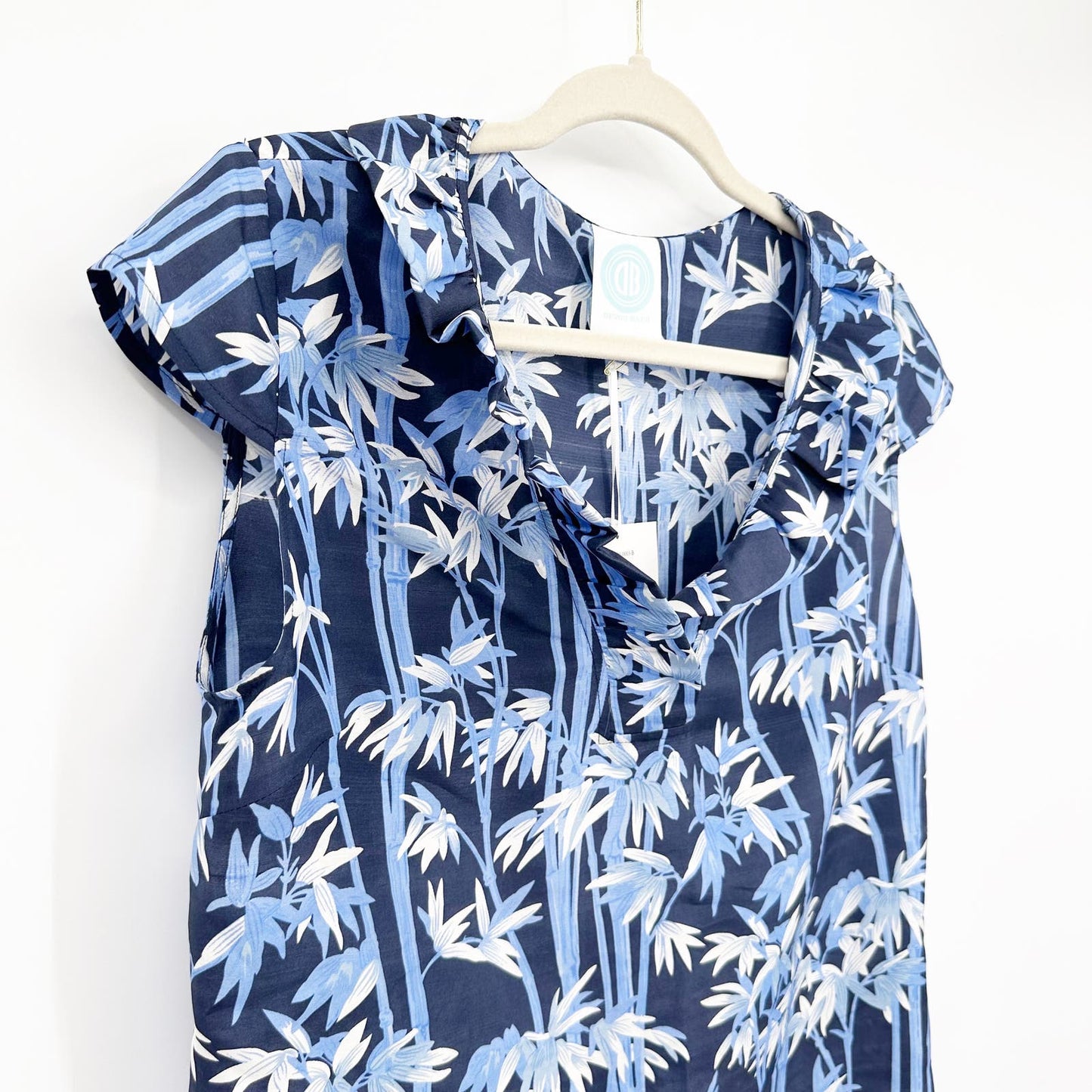 Debon Baer Ruffle Bamboo Cap Sleeve Short Sleeve Blouse Top Blue Medium