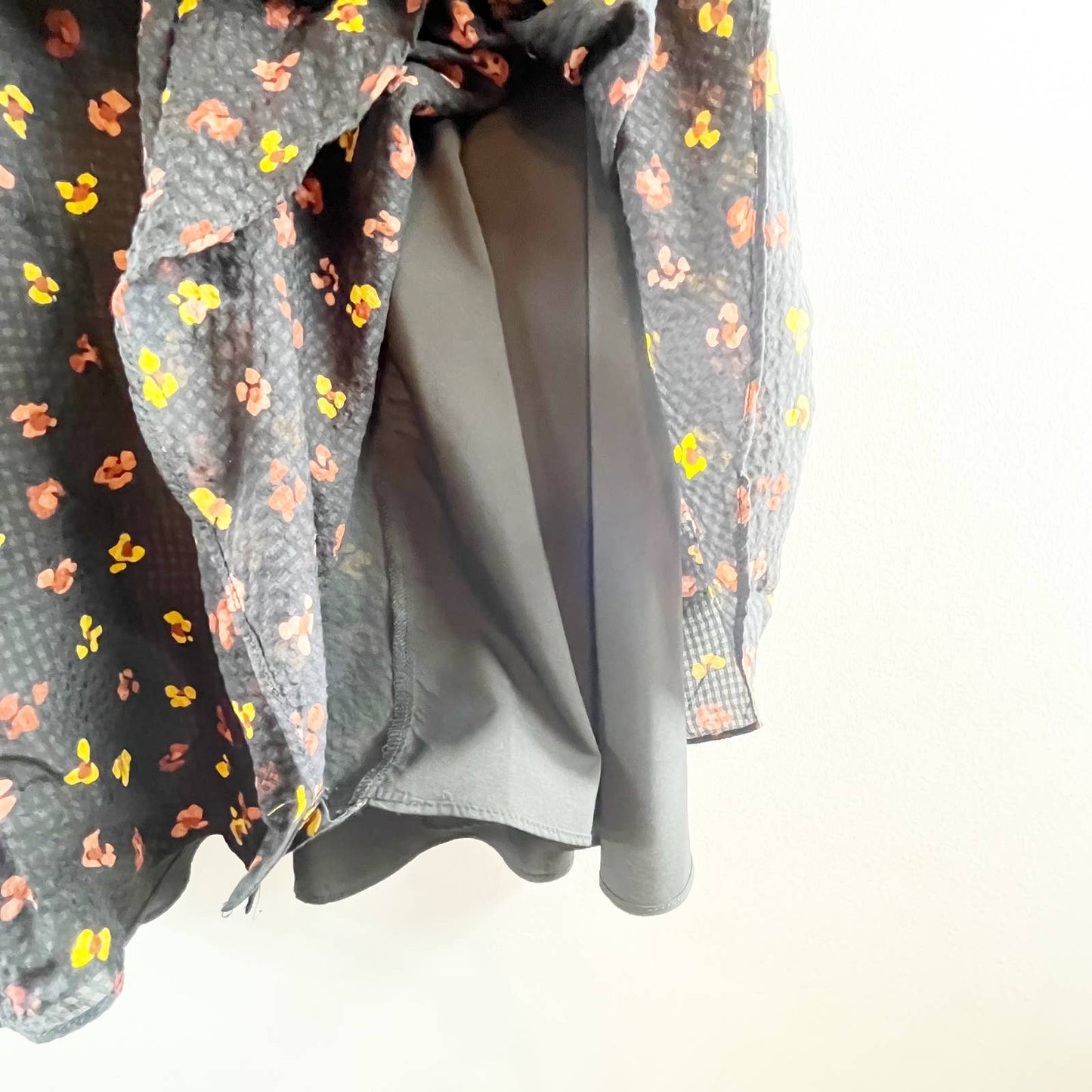 Madewell Short Sleeve Silk Button-Front Feline Floral Swing Skater Dress Black 0