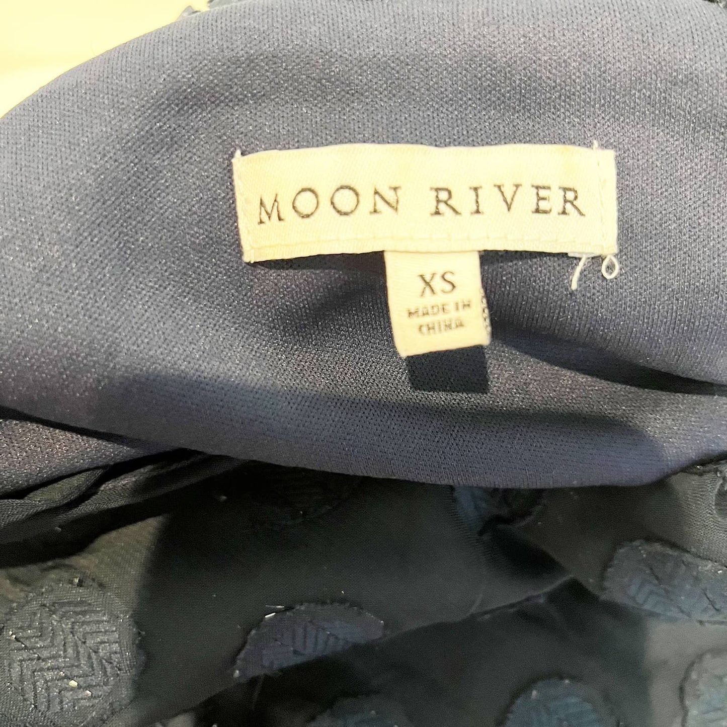Moon River Polka Dot Sheer Sleeve Ruffle Hem Midi Dress Navy Blue XS