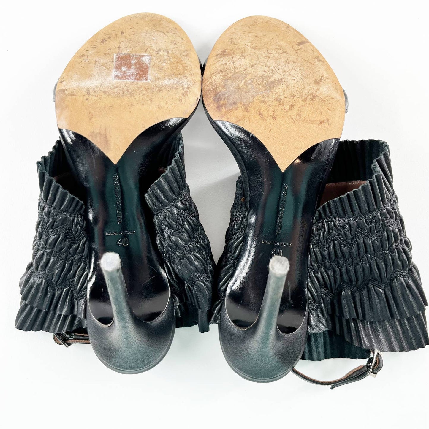 Tabitha Simmons Ruffled Flouncy Leather Slingback Peep Toe Heels Pumps Black 10