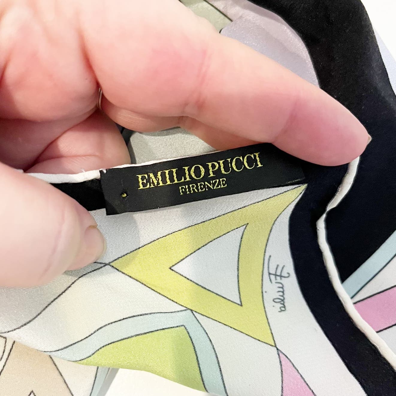 Emilio Pucci Silk Rectangle Printed Pastel Scarf Necktie Pink Green Yellow White