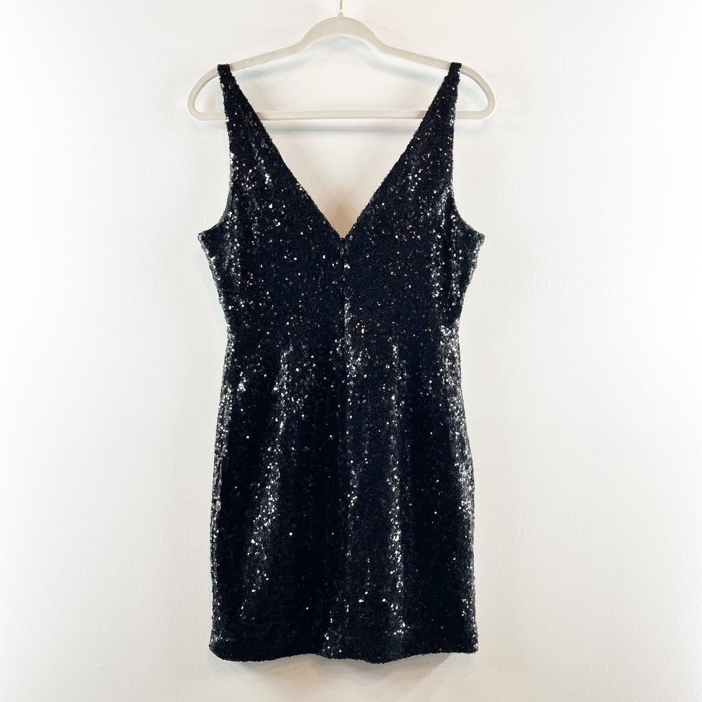 Lulus Champagne Showers V Neck Fitted Sequin Mini Dress Black Medium
